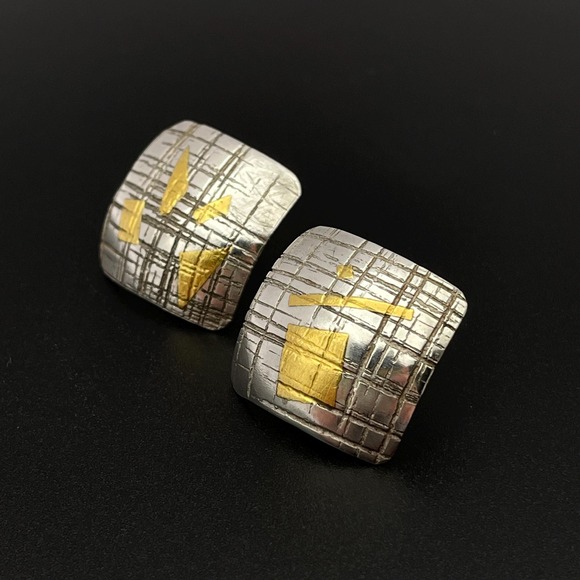 Native American Jewelry - Cheyenne Harris‎ Diné Navajo Sterling Silver 24K Yellow Gold Post Earrings